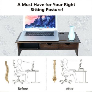 Monitor Stand Riser With Storage Organizer Drawers Bamboo Retro
