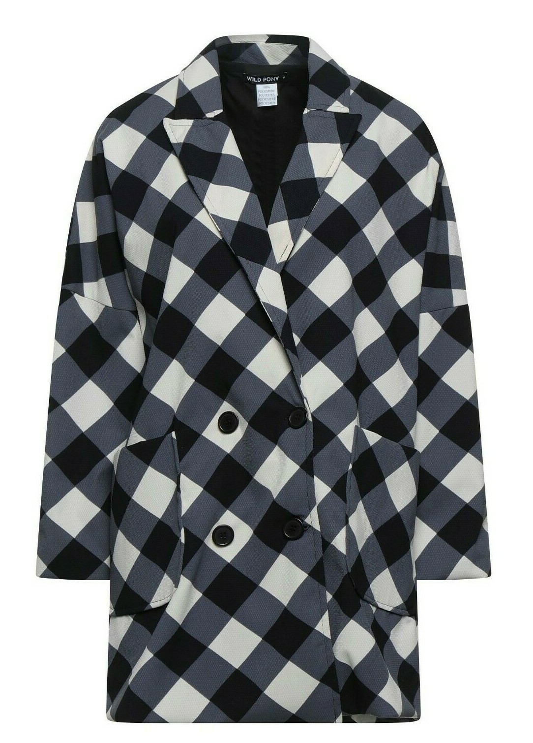 Giacca lunga blazer donna Wild Pony taglia S quadretti nero grigio bianco tasche
