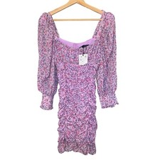 NWT Zara Purple Draping Ruched Summer Spring Floral Ruffle Dress Womens Small