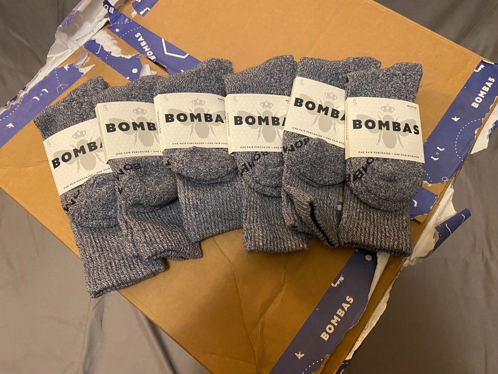 [6 Pack] Bombas Blue Marl Crew Socks