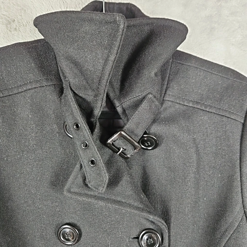 Abrigo para mujer Giacca mezcla de lana con cinturón guisante negro talla mediana  Foto 3 de 4