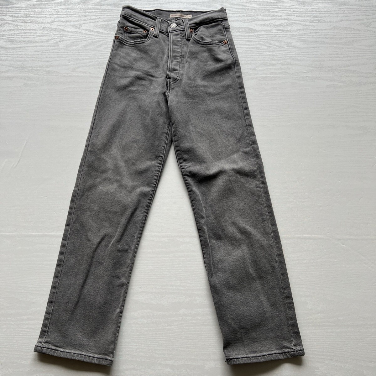 Levis Ribcage Straight Ankle Jean Womens 24 Gray Button Fly Ankle