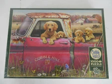 Cobble Hill Farm 1000 Piece Puzzle Golden Retrievers Old Pickup Truck w/ Poster