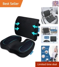 Orthopedic Seat Cushion & Lumbar Support Pillow Memory Foam for Back Pain Relief