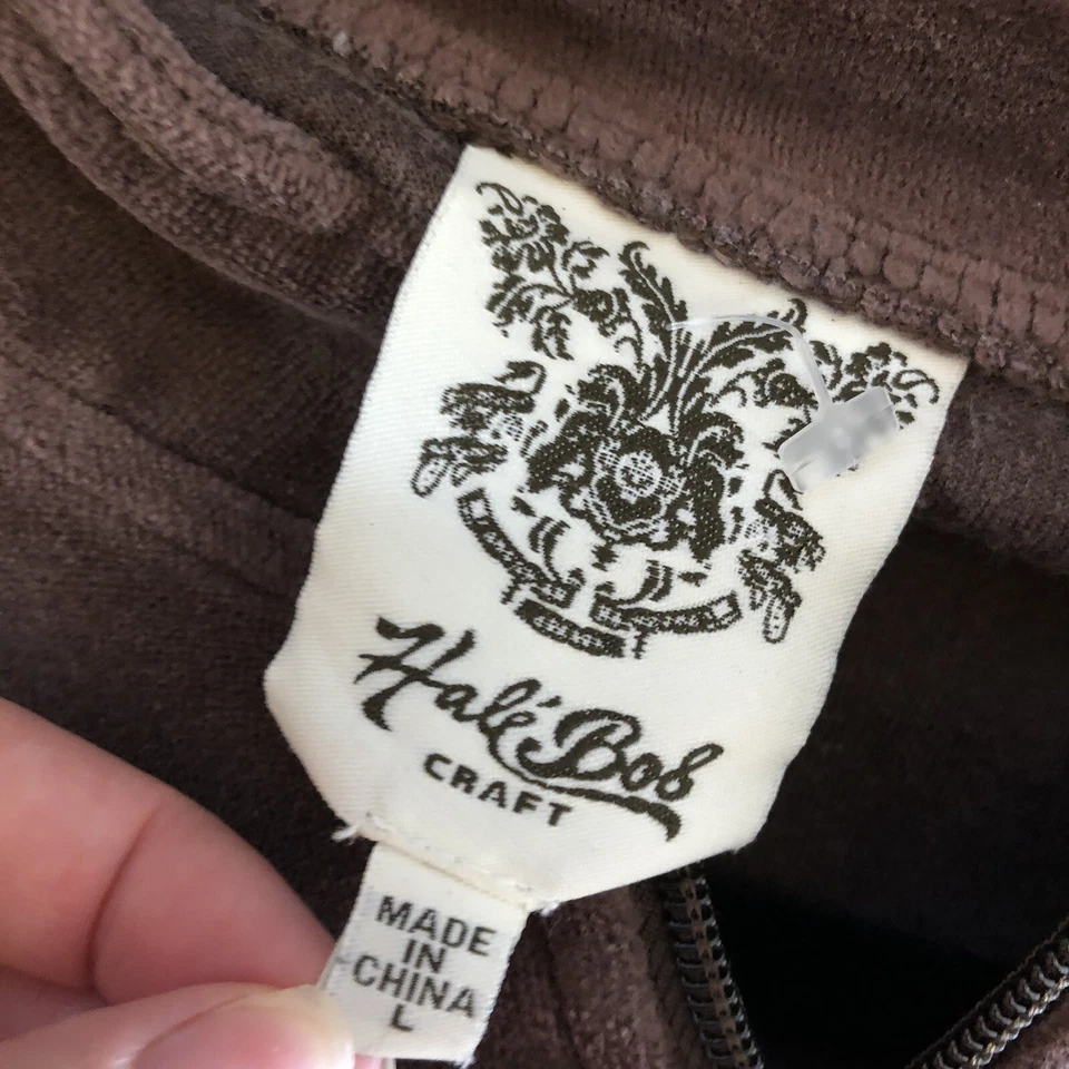 Chaqueta deportiva Hale Bob grande con cremallera completa marrón terciopelo Y2K bolsillos bordados Foto 4 de 4