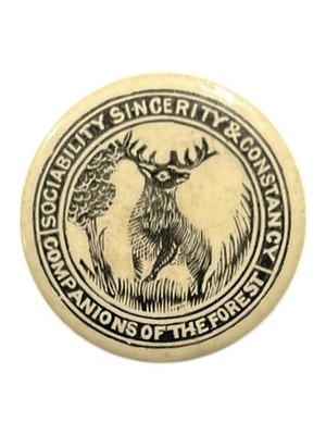 Companions of the Forest Pinback Button Stag Motto Fraternal Order 1''