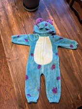 Disney Pixar Monsters Inc Sulley Costume Kids 3T-4T Blue Fuzzy Jumpsuit