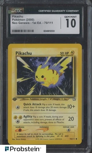 2000 Pokemon Neo Genesis 1st Edition 70/111 Pikachu CGC 10 GEM MINT