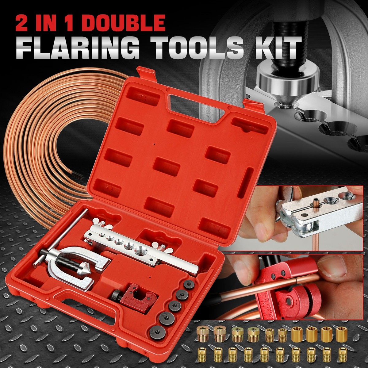 3/16 Brake Line 25ft Copper Coated Tube + Flaring Tool Kit | Single