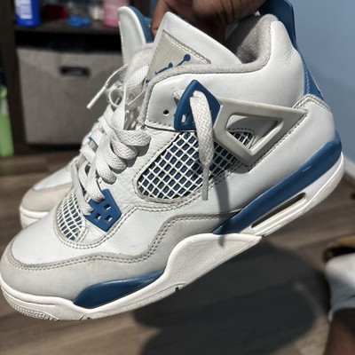 Nike Air Jordan 4 Unisex Kids White/Blue Mid Top Leather Basketball Size 4