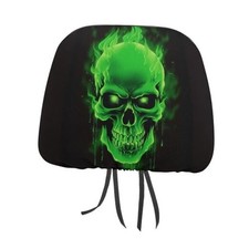 Green Skull Car Headrest Covers with Elastic 2 Pieces Breathable Headrest