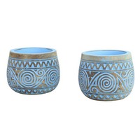 2Er Set Vase Topf KüBel Blumen Pflanzen Holz Deko HolzküBel Unikat Blau