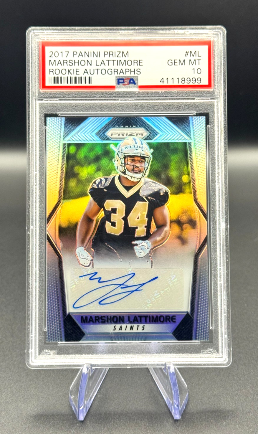 💥2017 Panini Prizm-Rookie Autographs-Marshon Lattimore-Silver Prizm-PSA 10!💥