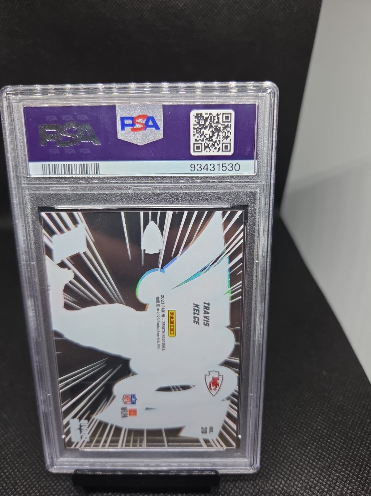 2023 Panini Zenith - Zoom! Travis Kelce #20 PSA 10 view 2