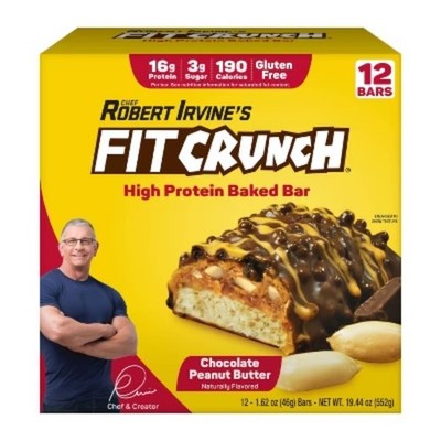 FITCRUNCH Chocolate Peanut Butter Baked Snack Bars - 16g Protein - 12ct/19.44oz