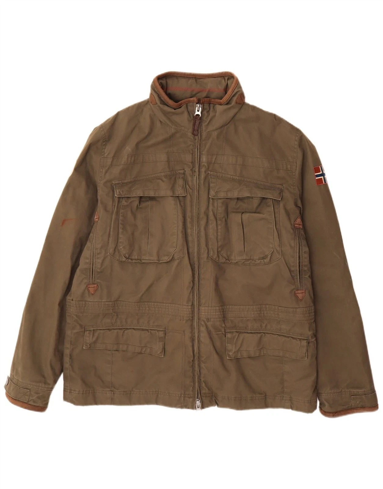 Napapijri Mens Geographic Utility Jacket UK 42 XL Khaki Cotton BN20