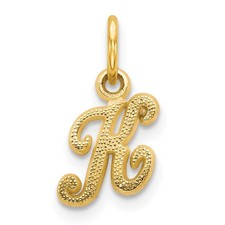 14K Yellow Gold Script Initial "K" Letter Charm Pendant