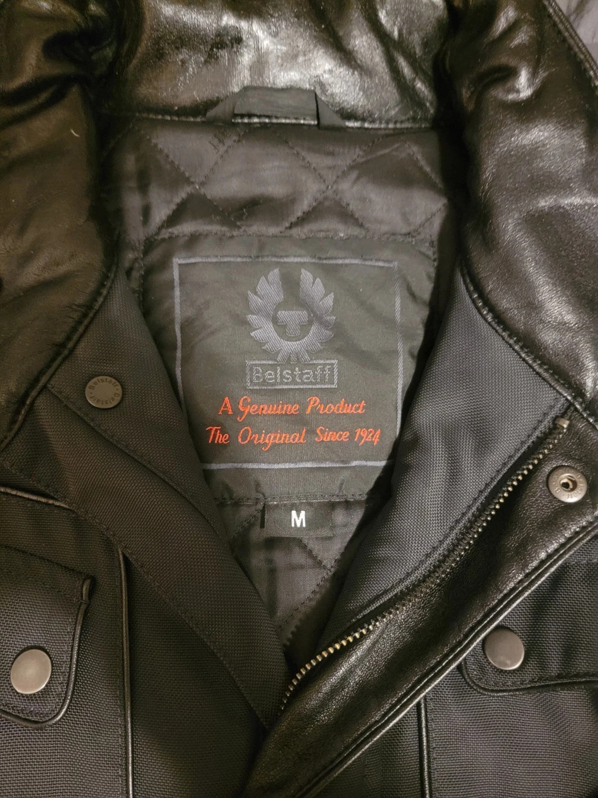 Mens Black Belstaff Black Label Nylon Motorcycle Jacket Leather Trim image 6