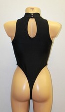 Women Thong Leotard 204-03 Sleeveless High Collar Black Spandex Size L