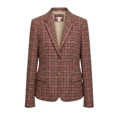 J. Crew Schoolboy Blazer Tan Maroon Black Houndstooth Size 8