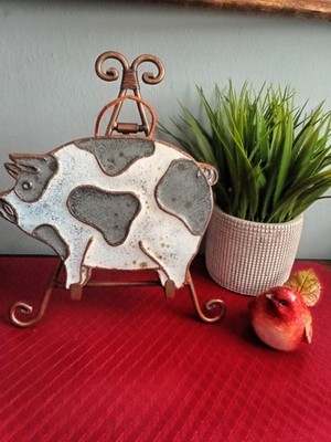 Vintage Victoria LittleJohn Handmade Pig Hog Trivet Ceramic Stoneware Wall Tile