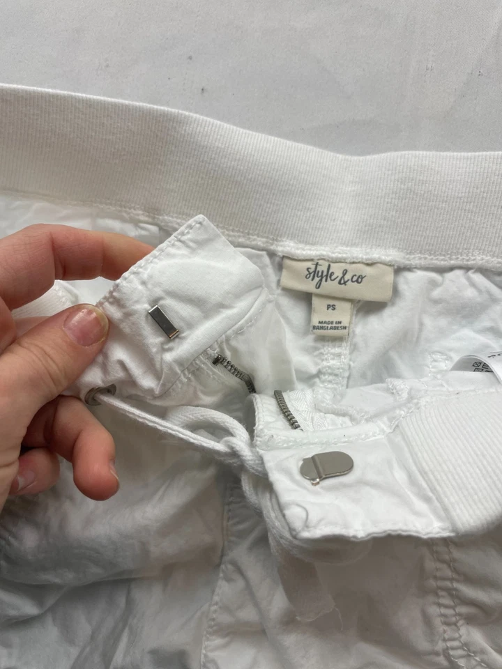 Pantalones cortos informales Style&co para mujer talla PS blancos con volantes dobladillo cordón Foto 4 de 4