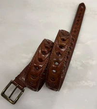 Dockers Brown Genuine Leather Belt Men Size 36 Loop Braided Style 2404  95cm Vtg