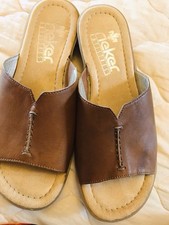 REIKER TAN SANDAL 38 LEATHER  ANTISLIP SOLE COMFORT FIT SLIP ON SMALL HEEL VGC