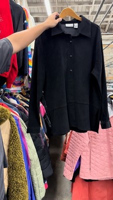 Alfred Dunner Black Button Down Long Sleeve Shirt Tunic Top Blouse