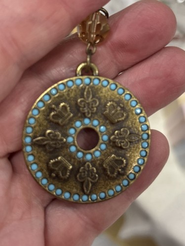 SiSi Amber Brass Bronze Turquoise Color Stone Round Pendant