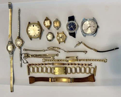 Vintage Watch Lot Gruen Waltham Hamilton Timex Gold Filled Parts For Repair