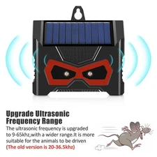 Animal Repeller Ultrasonic Solar Power Outdoor Pest Dog Cat Mice Deer Scarer LED