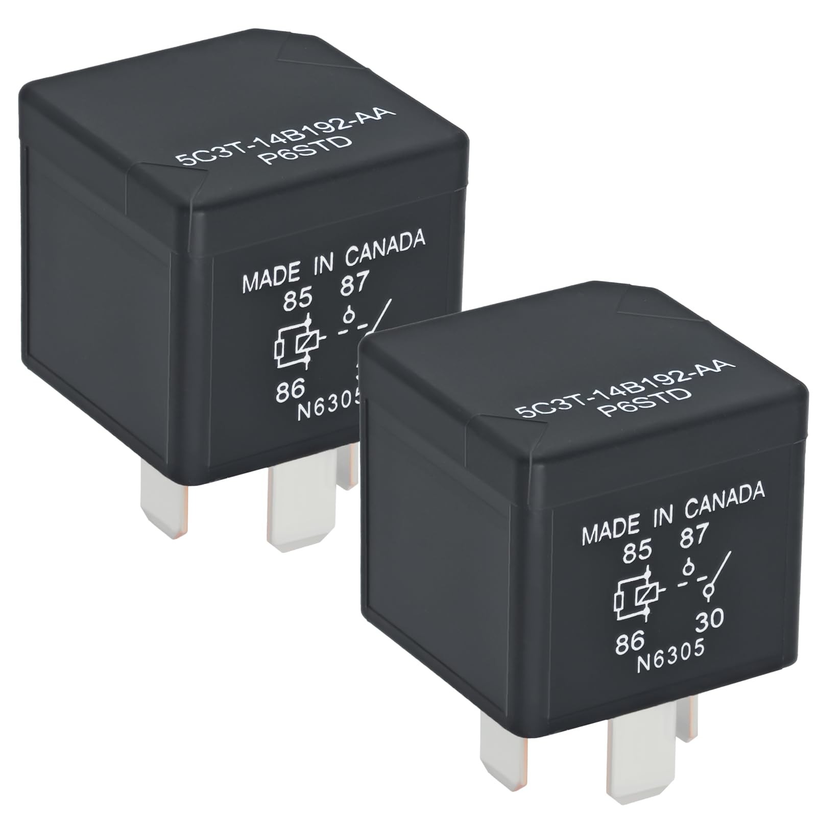 5C3T-14B192-AA P6STD Automotive Power Relay (Pack of 2) – 12V 40A 4-Pin SPNO ...