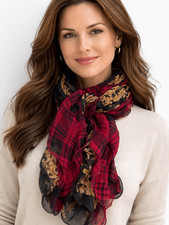 Ralph Lauren 100 Silk Black/Gold/Red Pattern Lightweight Scarf Sophisticated