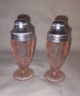 Vintage Jeanette Glass Pink Poinsettia Floral Glass Salt & Pepper Shakers