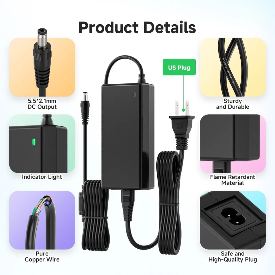 12V 6A 72W Power Supply Adapter ETL Listed 100-240V AC to 12V DC Converter Cl... - Image 4 of 4