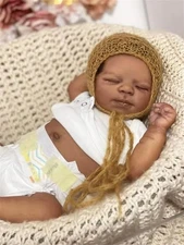 Sleeping 18in Reborn Baby Dolls Full Vinyl Body Poseable Realistic Black Newborn