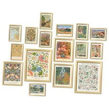 ANERZA 16 PCS Gold Framed Vintage Eclectic Wall Art Decor, 12"x15" Framed