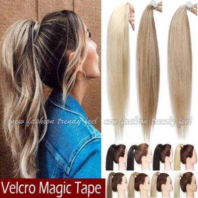 tape in hair extensions in a ponytail