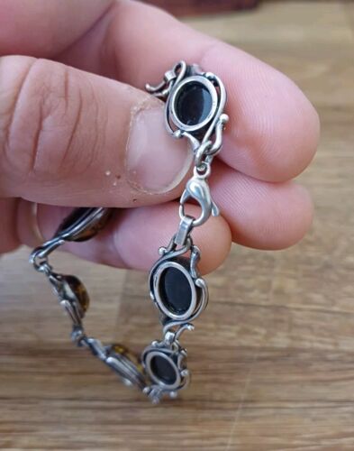 Vintage Baltic Sterling Silver Genuine Amber Bracelet 7 inches - Picture 6 of 10