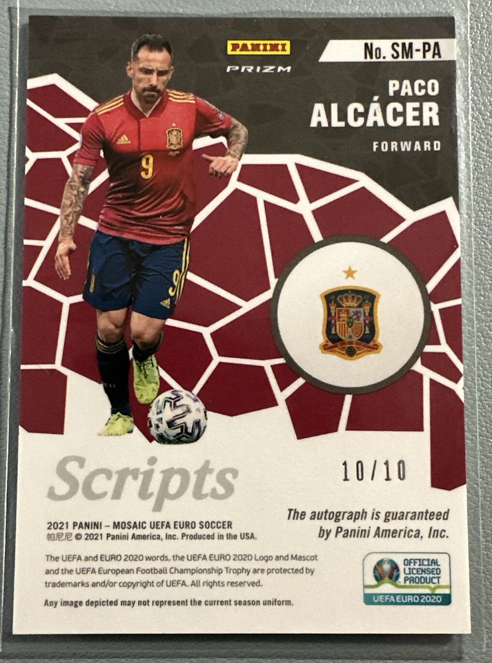 PACO ALCACER 2021 Panini Mosaic UEFA Euro 2020 Gold Scripts Autograph 10/10 - Image 2 of 2