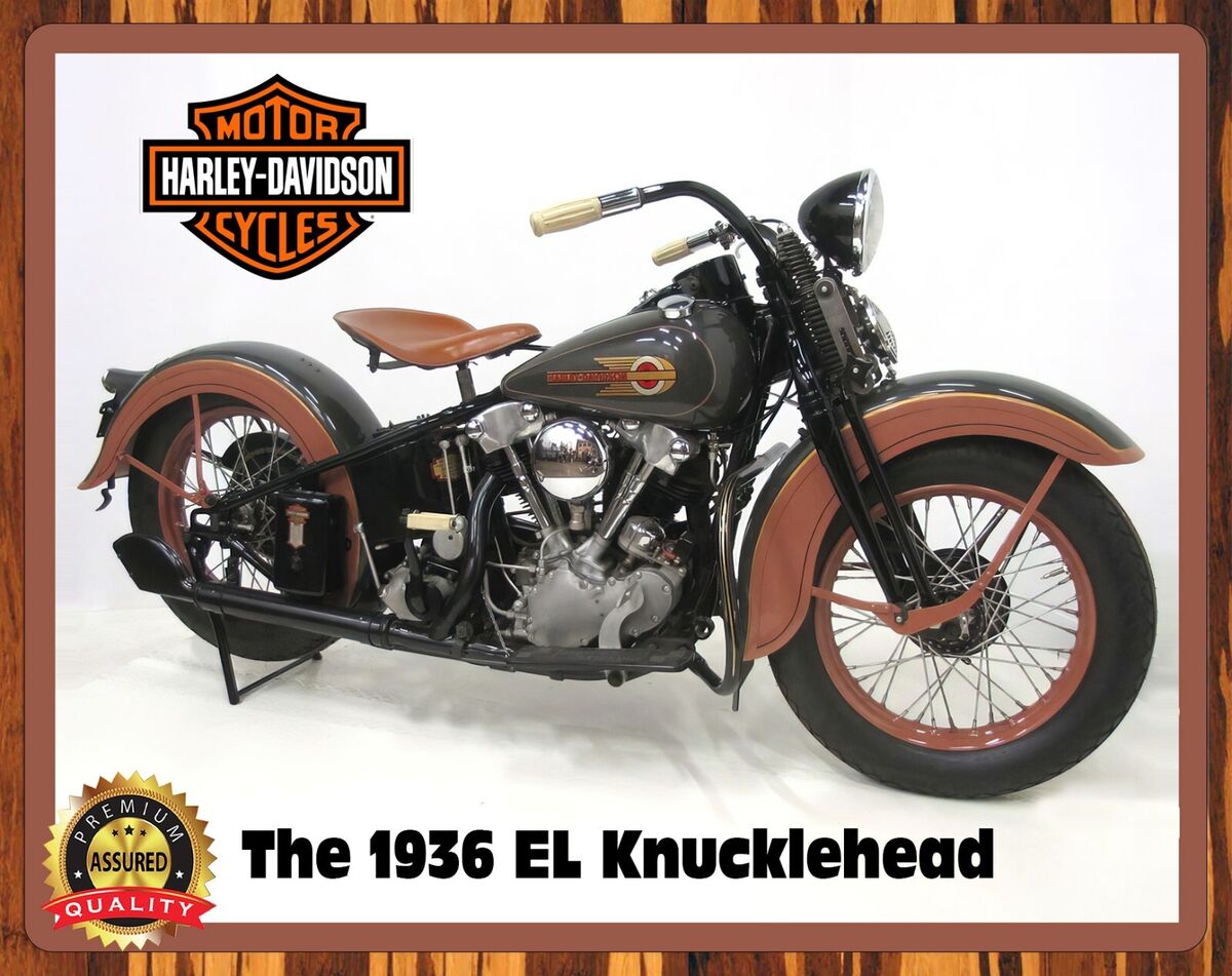 Harley Davidson - 1936 El Knucklehead - Rare - Metal Sign 11 Harley Davidson - 1936 El Knucklehead - Rare - Metal Sign 11