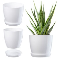 Kadax Blumentopf, PflanzküBel Mit Untersetzer, Runder BlumenküBel, 28 Cm, Weiß