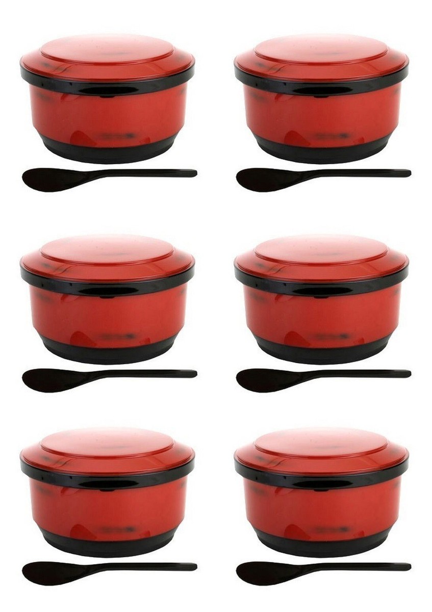   RICE BOWL2個と小皿1枚セット 6 Pack Red 2-3 Serving Rice Serving Bowl with Lid and Rice Paddle