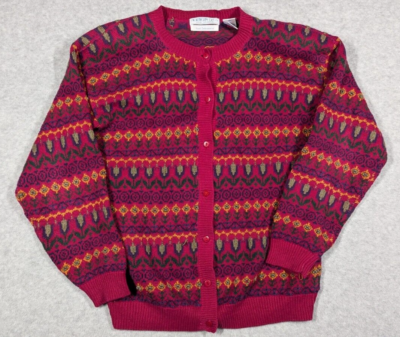 #ad NORTHERN ISLES Women Sweater Medium Cardigan Floral Button Up Hand Embroidered $15.00