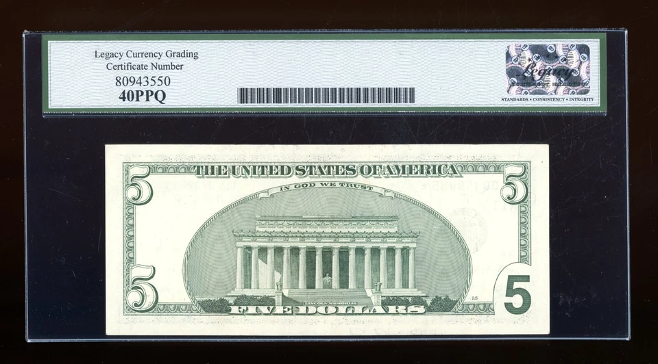 DBR 2001 $5 FRN STAR Dallas Fr. 1988-K* Legacy XF-40 PPQ Serial CK00459405* - Image 2 of 2