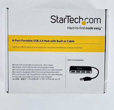 StarTech 4 Port Portable USB 2.0 Hub with Built-in Cable