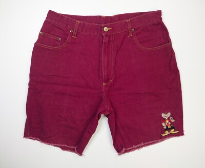 貴重◎ goofy creation easy shorts Vintage Vtg 90s Disney Mickey Unlimited Maroon Red Denim Jean Shorts Goofy