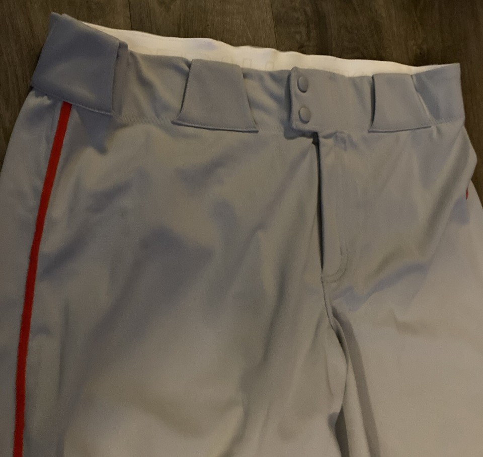 Nike Team Engineered Baseball Pants Light Gray W/ Red Pinstripe Size
