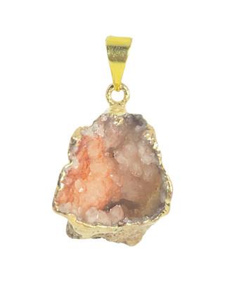 RARE - Pink Amethyst Druzy Cave Pendant - Black Cord Necklace Included - A